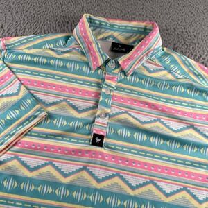 Bad Birdie Men's Polo Shirt‎ Medium Pastel Aztec Performance Golf Casual